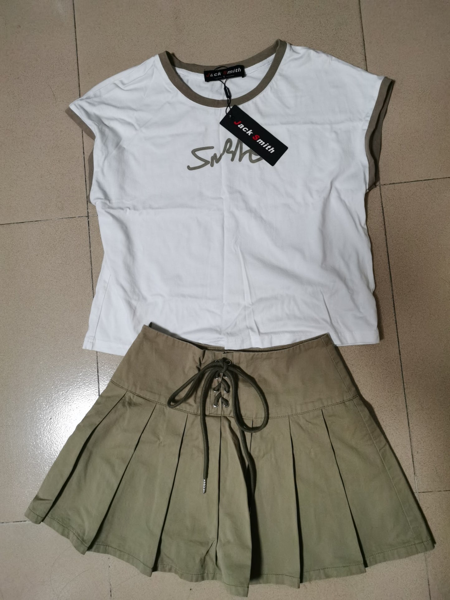JACK SMITH Womens 2 Piece Workout Sets Sleeveless Crop Tops Mini High Waist Pleated Skirt Set