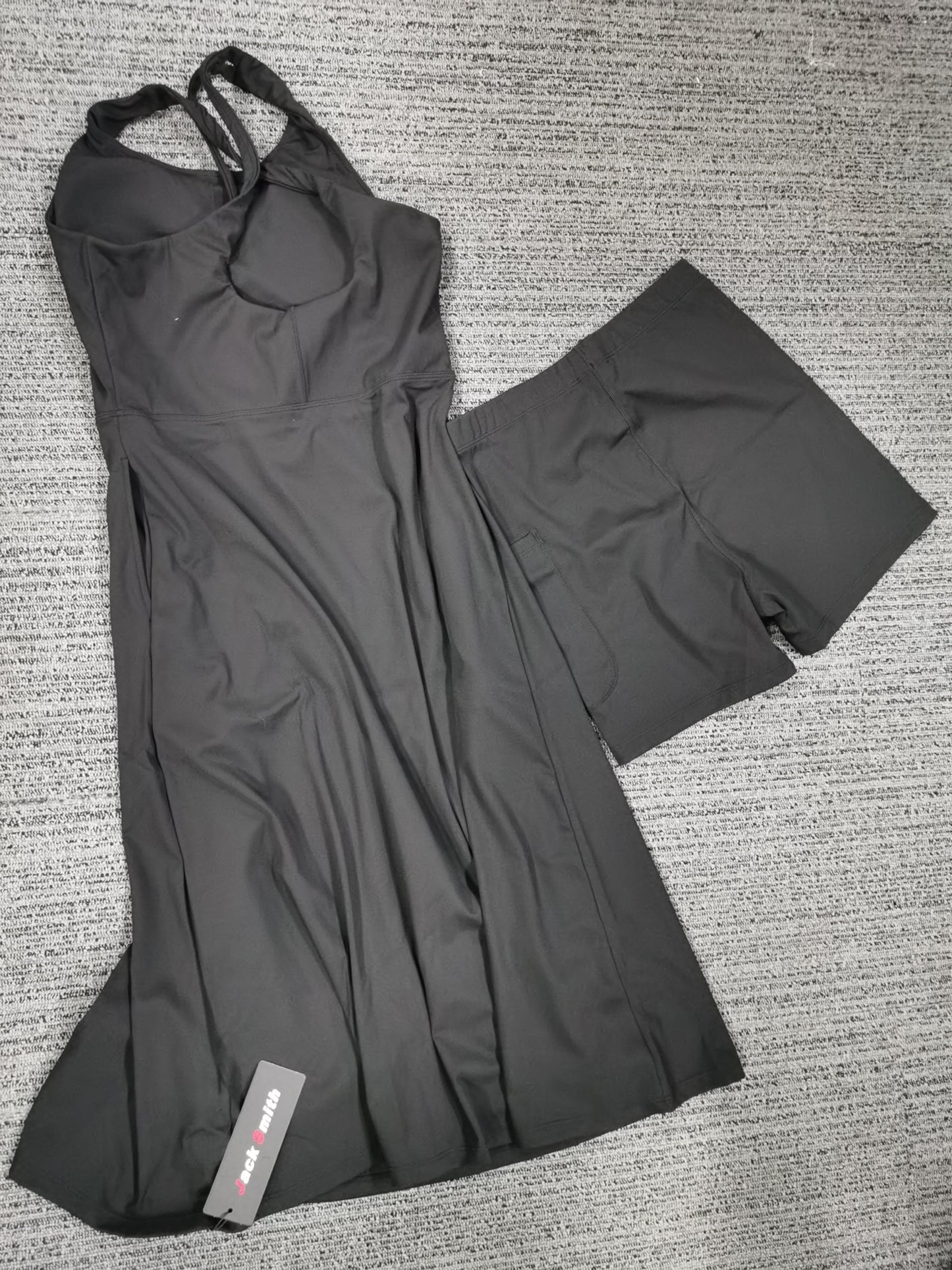 JACK SMITH Women Tennis Dress with Built in Shorts and Bra Backless Split Golf Athletic Midi Dress with Pockets S-2XL