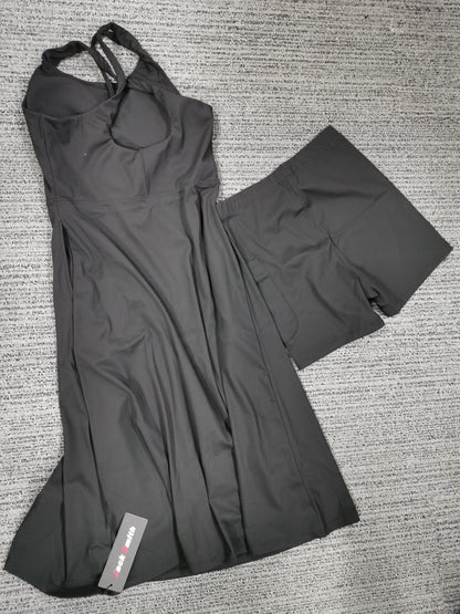 JACK SMITH Women Tennis Dress with Built in Shorts and Bra Backless Split Golf Athletic Midi Dress with Pockets S-2XL